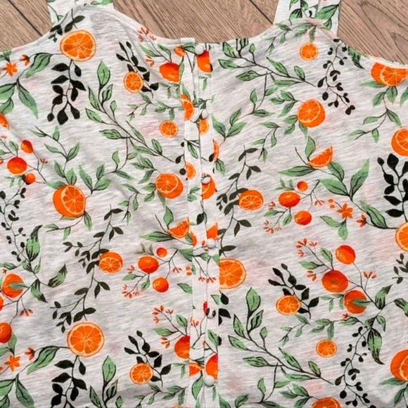 Joie Shirt Linen Tank Top Womens L Large Citrus Oranges Green Leaf Print NWT - Picture 2 of 4